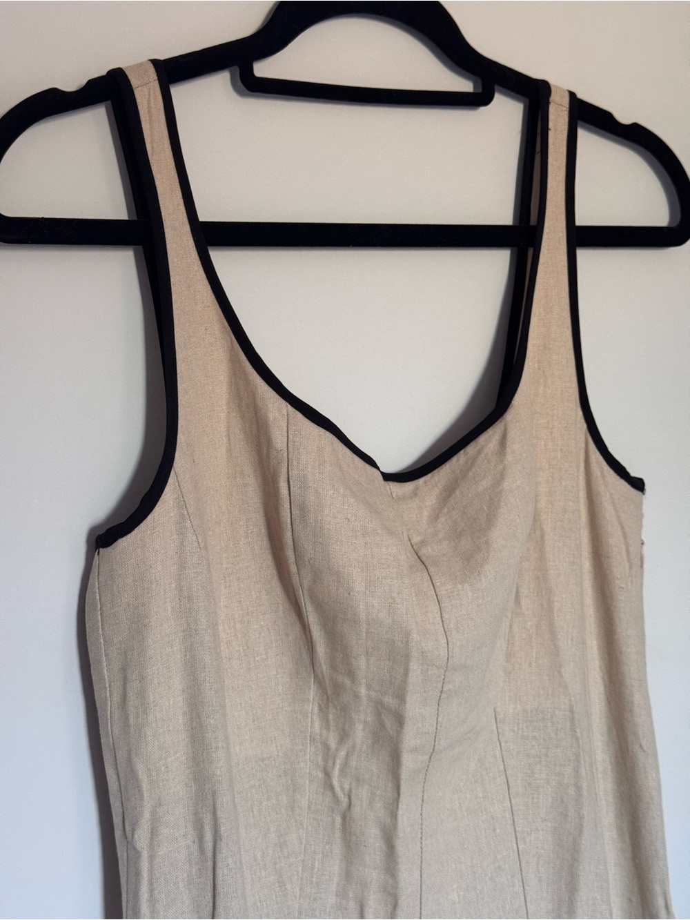 Zara Contrast Trim Midi Dress Light Beige size S - Picture 2 of 5